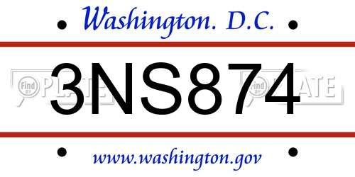 3NS874 District Of Columbia License Plate