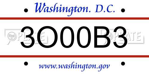 3O00B3 District Of Columbia License Plate