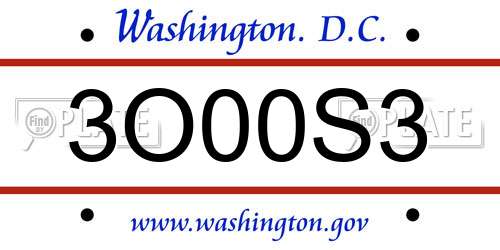 3O00S3 District Of Columbia License Plate