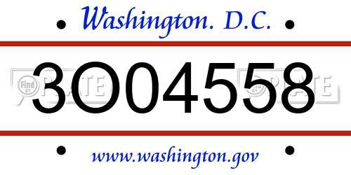 3O04558 District Of Columbia License Plate