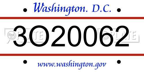 3O20062 District Of Columbia License Plate