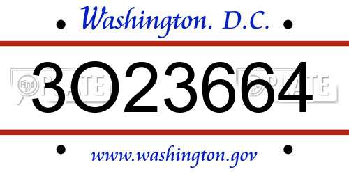 3O23664 District Of Columbia License Plate