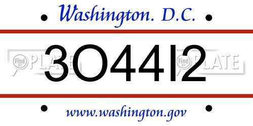 3O44I2 District Of Columbia License Plate