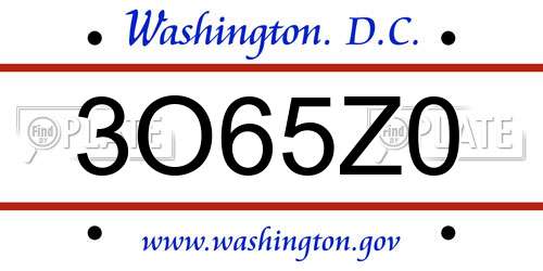 3O65Z0 District Of Columbia License Plate