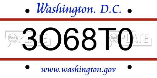 3O68T0 District Of Columbia License Plate