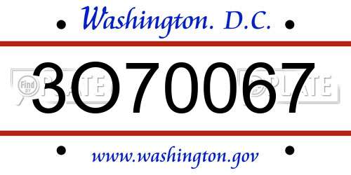 3O70067 District Of Columbia License Plate