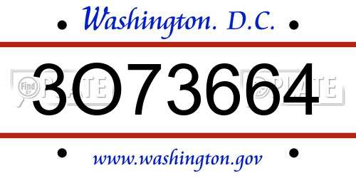 3O73664 District Of Columbia License Plate