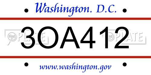3OA412 District Of Columbia License Plate