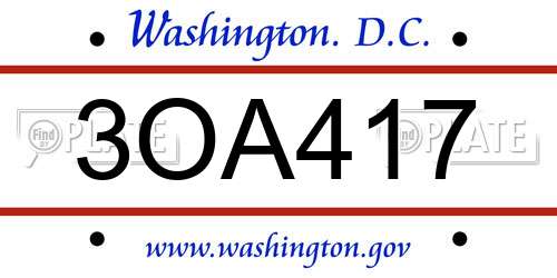 3OA417 District Of Columbia License Plate