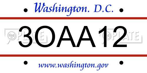 3OAA12 District Of Columbia License Plate