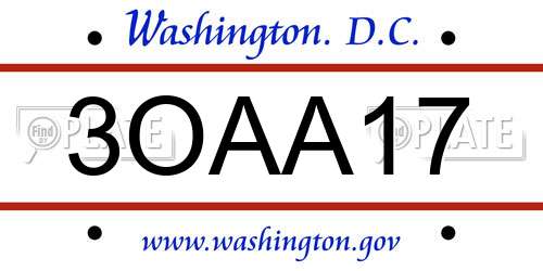 3OAA17 District Of Columbia License Plate