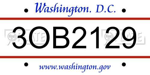 3OB2129 District Of Columbia License Plate