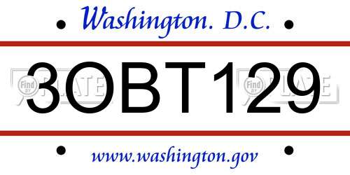 3OBT129 District Of Columbia License Plate