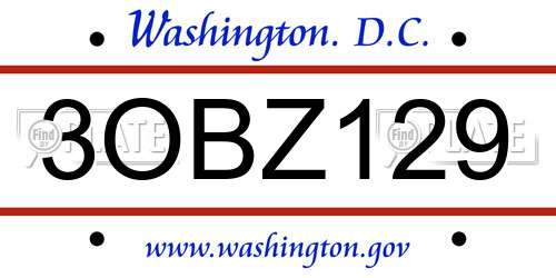 3OBZ129 District Of Columbia License Plate