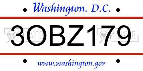 3OBZ179 District Of Columbia License Plate