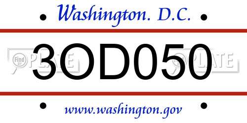 3OD050 District Of Columbia License Plate