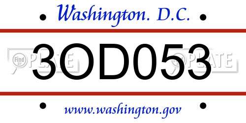 3OD053 District Of Columbia License Plate