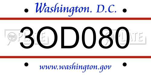 3OD080 District Of Columbia License Plate