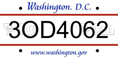 3OD4062 District Of Columbia License Plate