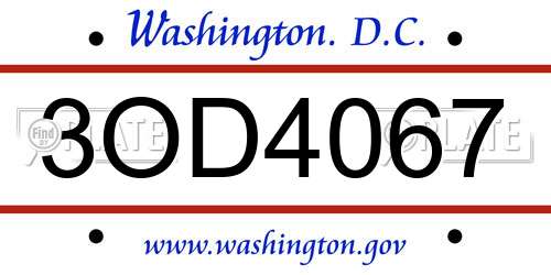 3OD4067 District Of Columbia License Plate