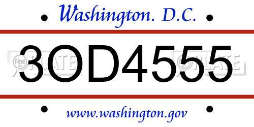 3OD4555 District Of Columbia License Plate
