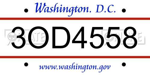 3OD4558 District Of Columbia License Plate