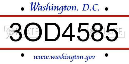3OD4585 District Of Columbia License Plate