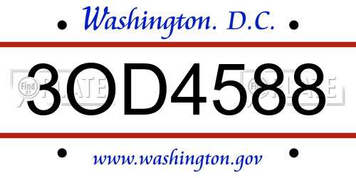 3OD4588 District Of Columbia License Plate