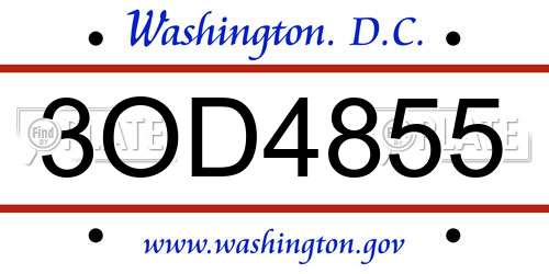 3OD4855 District Of Columbia License Plate