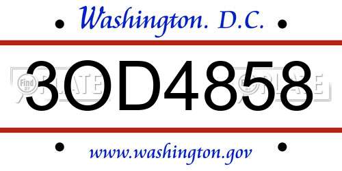 3OD4858 District Of Columbia License Plate