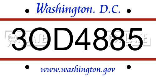 3OD4885 District Of Columbia License Plate