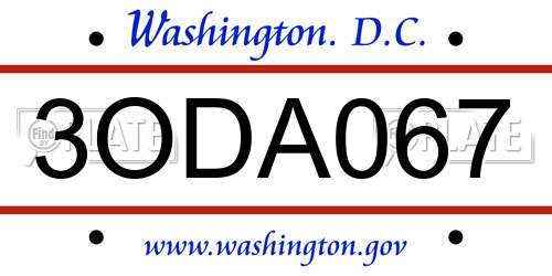 3ODA067 District Of Columbia License Plate