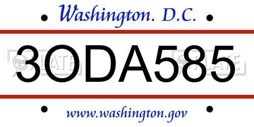 3ODA585 District Of Columbia License Plate