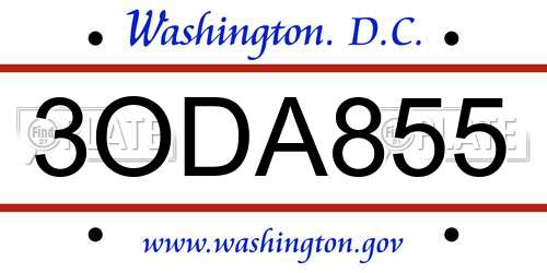 3ODA855 District Of Columbia License Plate