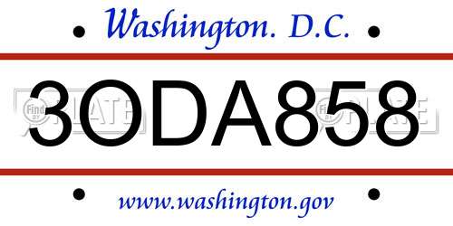 3ODA858 District Of Columbia License Plate