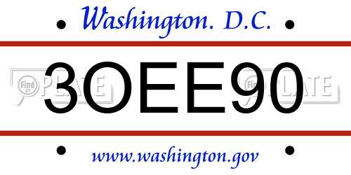 3OEE90 District Of Columbia License Plate