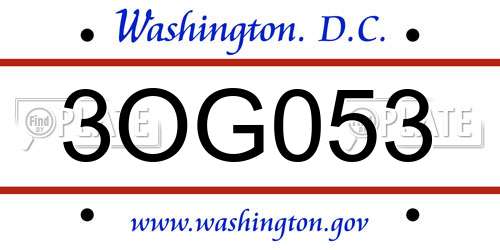 3OG053 District Of Columbia License Plate