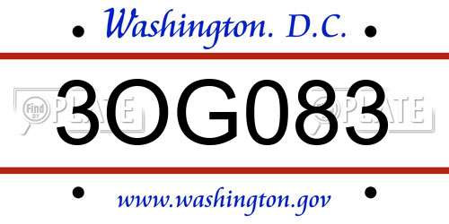 3OG083 District Of Columbia License Plate