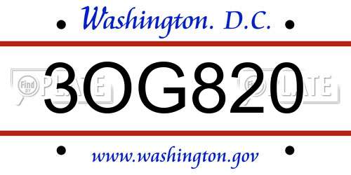 3OG820 District Of Columbia License Plate