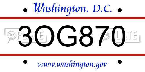 3OG870 District Of Columbia License Plate