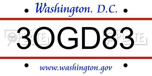 3OGD83 District Of Columbia License Plate
