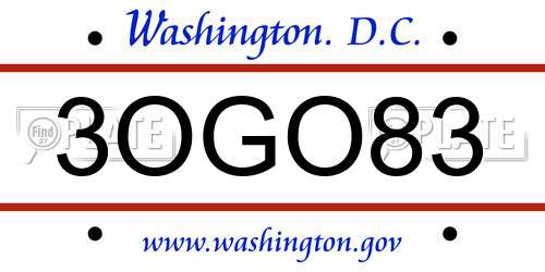 3OGO83 District Of Columbia License Plate