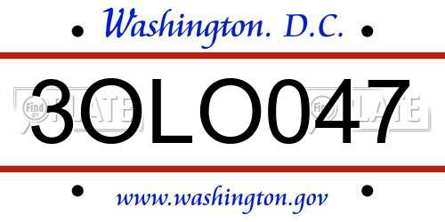 3OLO047 District Of Columbia License Plate