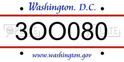 3OO080 District Of Columbia License Plate