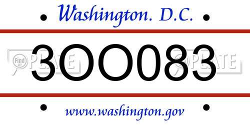3OO083 District Of Columbia License Plate