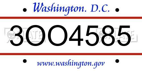3OO4585 District Of Columbia License Plate