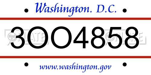 3OO4858 District Of Columbia License Plate