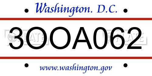 3OOA062 District Of Columbia License Plate