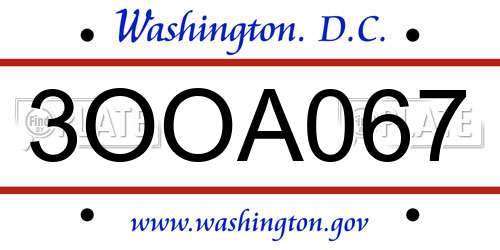 3OOA067 District Of Columbia License Plate