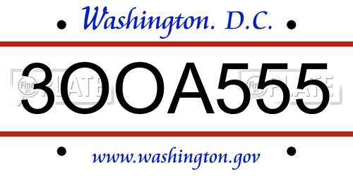 3OOA555 District Of Columbia License Plate